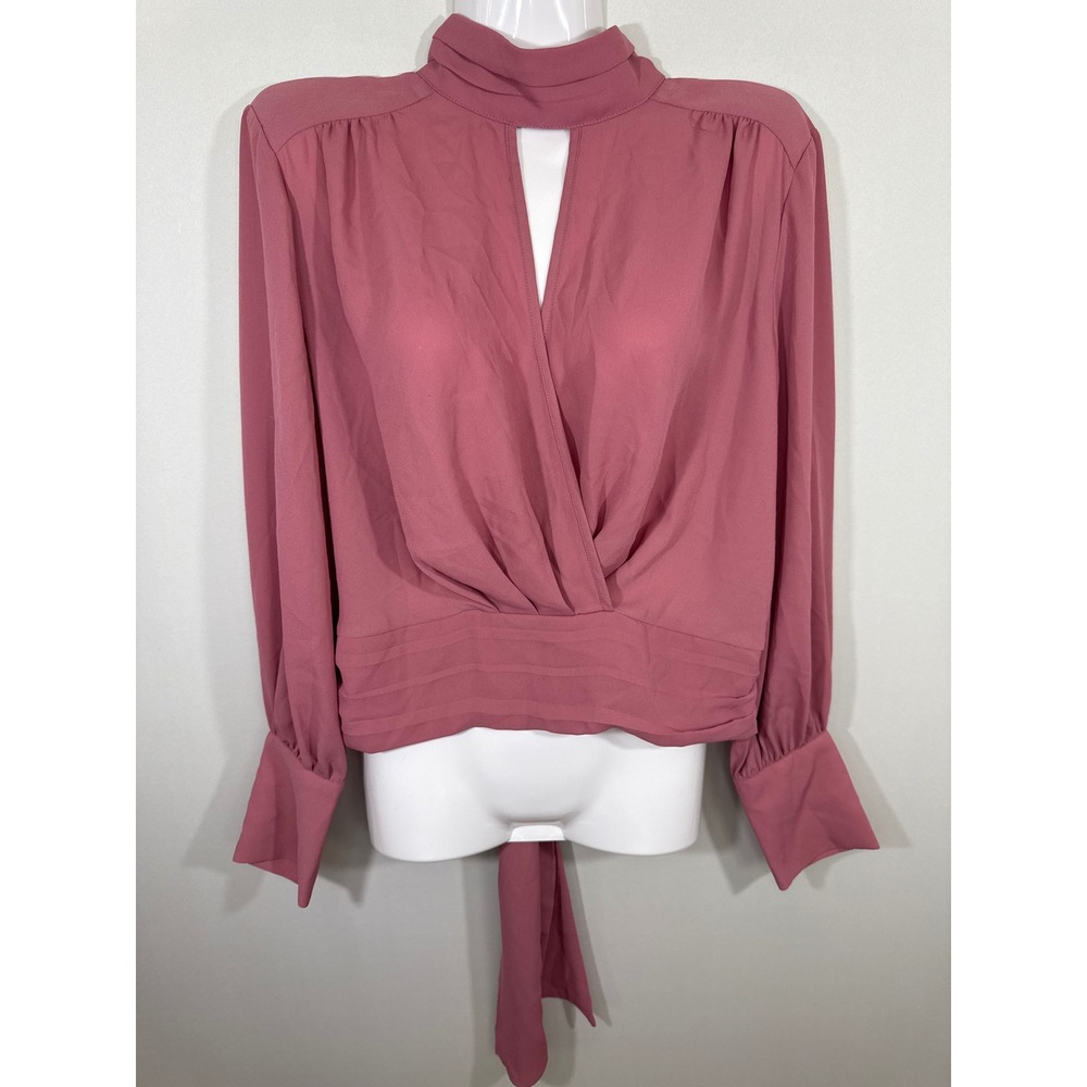 Gabrielle Union NY&Co Mauve Pink Surplice Keyhole Open Back Tie Blouse Medium